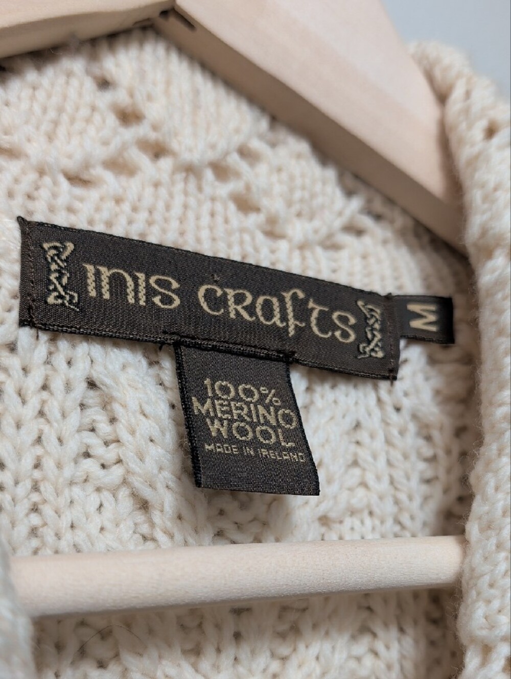 Inis Crafts 100% Merino Wool Cable Knit Long Full Zip Cardigan Sweater Medium - Picture 5 of 14